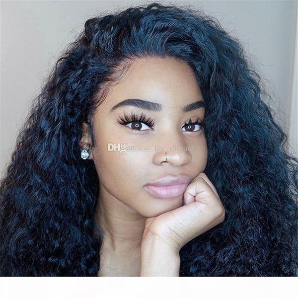 

130% density indian virgin hair afro kinky curly lace front human hair wigs bleached knots glueless human hair full lace wig, Black;brown