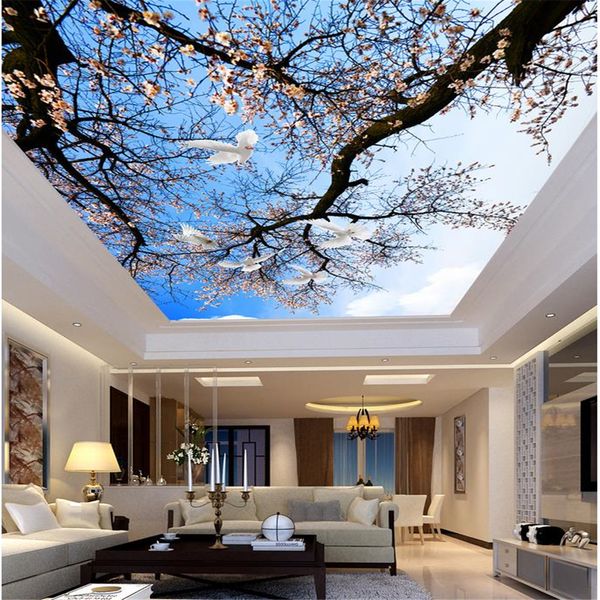 

beautiful flower branch sky white dove ceiling ceiling mural 3d ceiling murals wallpaper