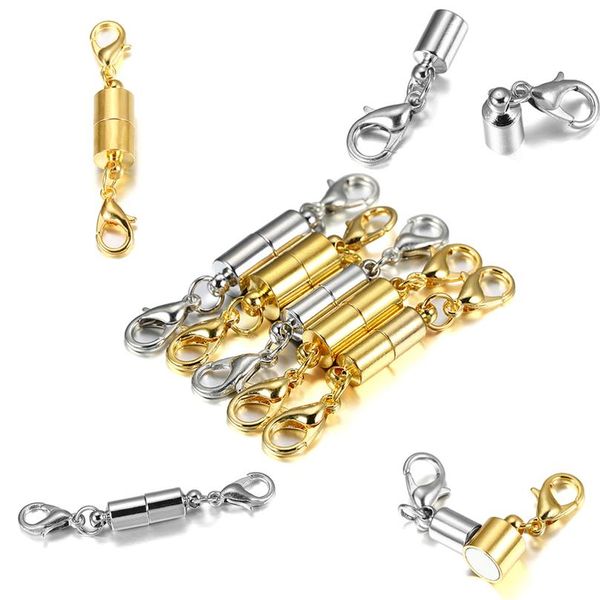 

5pcs/lot metal copper magnetic clasps with lobster clasp for leather bracelets necklace connectors for jewelry making jllzty, Silver