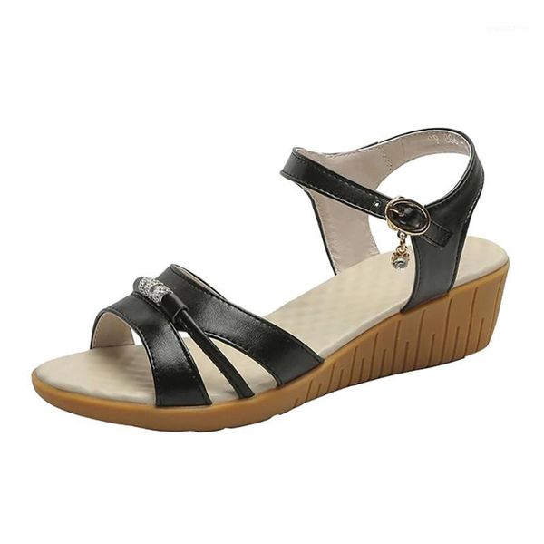 

dress shoes fashion female summer leisure buckle strap sandals wedges ladies pu leather sandalias mujer elegant casual sandals1, Black