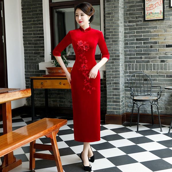 

золотой бархат 2020 новых осенью и зимой cheongsam cheongsam большой размер улучшилось китайский стиль элегантная атмосфера шоу qipao t4dsh, Black;gray