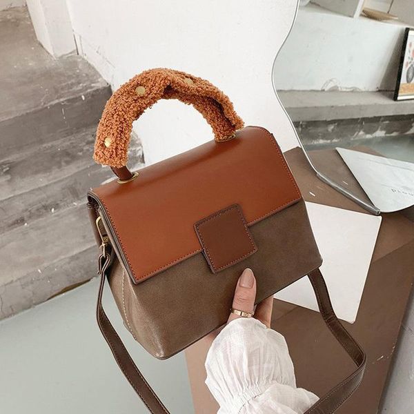 

искусственный мех ручка малой кожа pu crossbody сумка для простого плеча женщины 2020 зимних трендовых сумки женских рук мешок