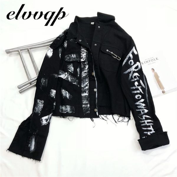 

women's jackets harajuku jacket streetwear women denim fashion graffiti print long sleeve jeans female loose hip hop coat, Black;brown