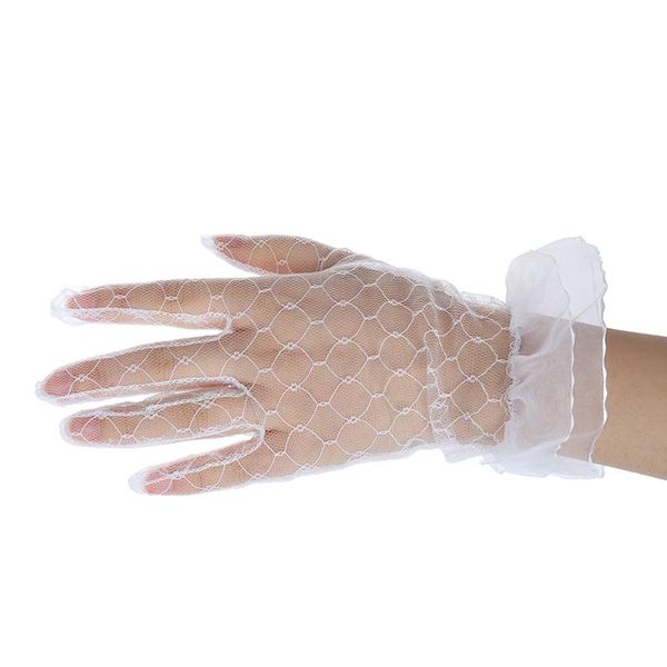 

five fingers gloves short bride wedding beige design lace gauze transparent women 2021 uv-proof summer fishnet mitten, Blue;gray