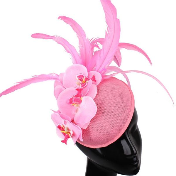 

stingy brim hats nice charming pink millinery cap flower fashion fedora for women fascinators hat ladies wedding headpiece fancy feathers, Blue;gray