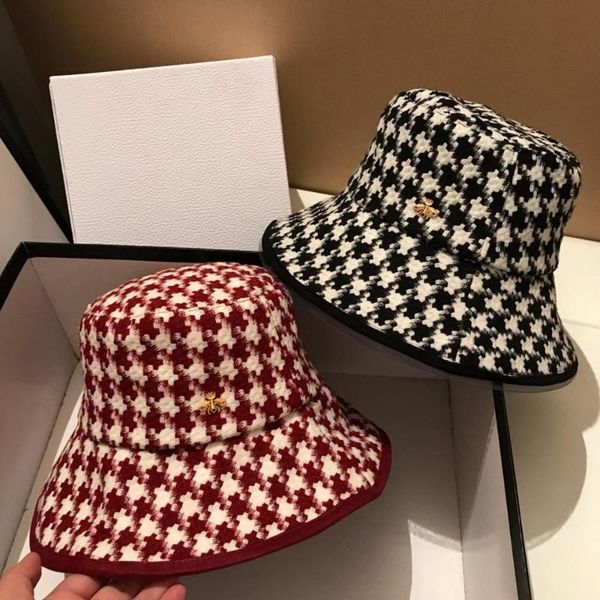 

2020 brand bee fashion fisherman hat spring autumn winter lattice hats women black plaid hats female tweed plaid bucket, Blue;gray