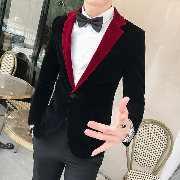 

2020 stage jackets mode indian male designer red velvet suits unique new casual shelter hombre thin men blazers myqd, White;black