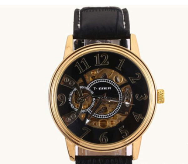 

hollow watch goer1 mechanical fully automatic men's belt watch gz0080, Slivery;brown