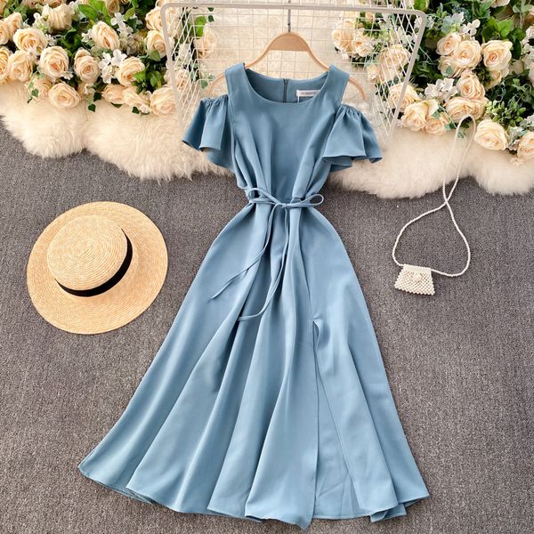 

2021 new elegant singiny off the shoulder frilly sleeves short to line dressed summer streetwear dresses pjop, Black;gray