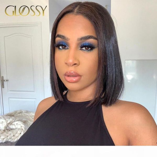 

short straight bob wigs 4x4 lace closure wigs mongolian human hair lace front for black women pre plucked with baby hair, Black;brown