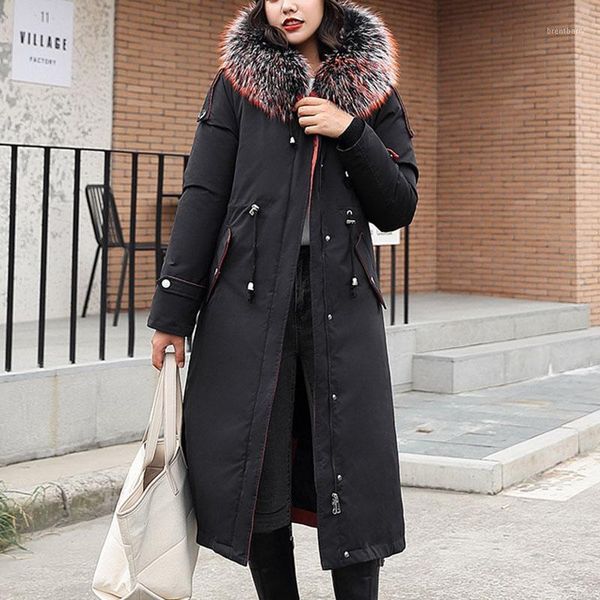 

long coats women winter warm hooded thick women jacket outwear 2020 removable inside cotton fur loose ladies coat jacket dr23741, Black