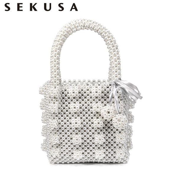 

sekusa brand design women beaded handbags with pocket money purse tassel pearl clutch evening bags for party holder case y201224