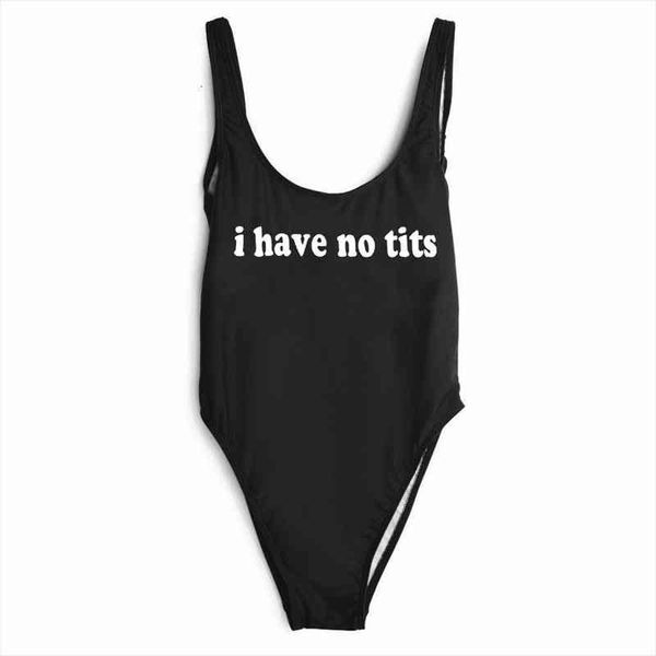 

arrival fashion summer bodysuit "i have no tits" funny letter print one-piece bathing suit high cut backless jumpsuit, Black;white
