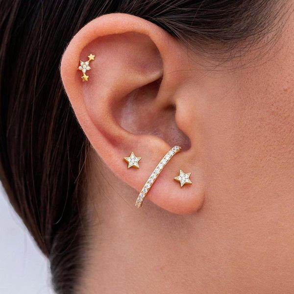 

delicate rainbow colorful cz stacking stack earrings 925 sterling silver geometric small star cz women girls minimalist jewelry, Golden;silver