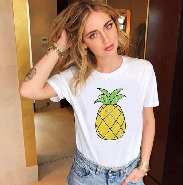 

fruit pineapple print t shirt women short sleeve o neck loose tshirt 2020 summer women tee shirt camisetas mujer, White