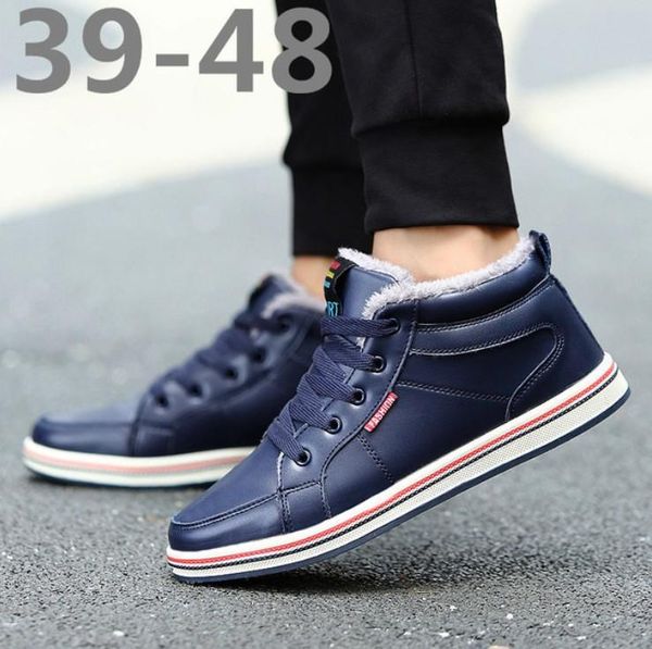 

mens shoes 2020 winter warm ankle boots high men casual shoes cotton plush snow boots lace up mans footwear, Black