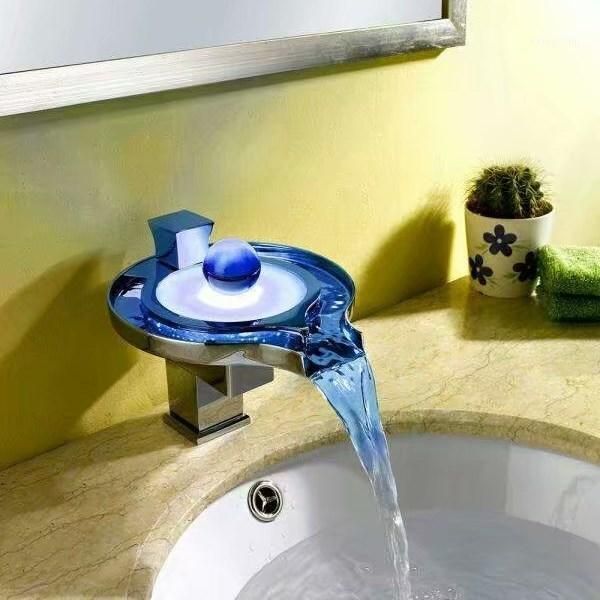 

vidric led basin faucet bathroom waterfall brass taps water power tap mixer torneira1 sink faucets