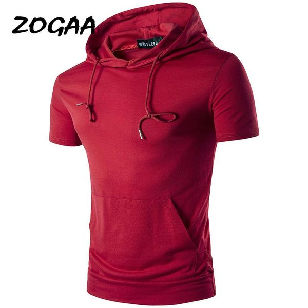 

zogaa hoodies men summer mens hooded pocket short sleeve male solid hip-hop sweatershirt all-match large size leisure trendy new, Black