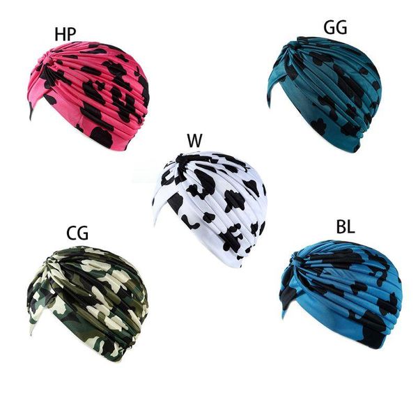 

женская цветные камуфляж пунктирная печати тюрбан hat twist knotted передняя индия химиотерапия cap плиссе wrinkle stretchy beanie головки w, Blue;gray