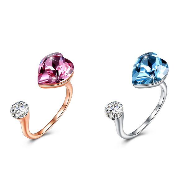 

wedding ring crystal from the swarovski element s925 sterling silver heart ring girlfriend gift, Golden;silver