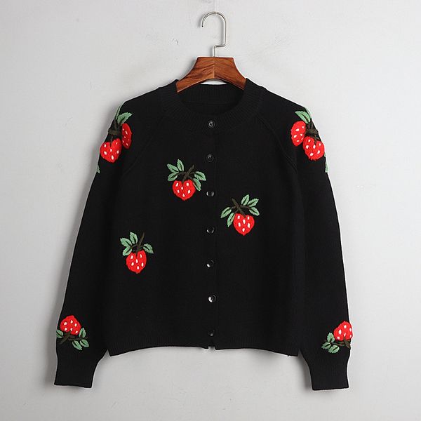 

women knit luxury cardigans embroidered women's o-neck nice loose outerwear girl's clothes 8354, White;black