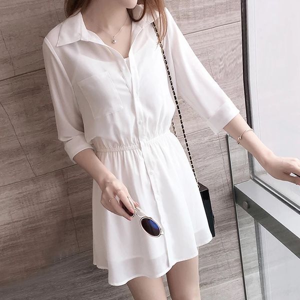 

omk8i платье лето рубашка битника корейского стиля лето женщины 2020 новой моды шифон рубашка костюм для похудения талии юбки gwywl, Gray