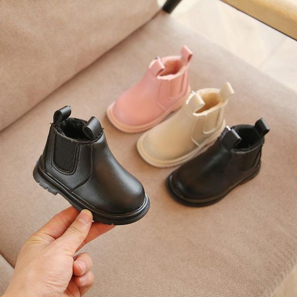 

boots winter baby girl fashion plus thick toddler first walkers infant boys girls shoes pink black beige color, Black;grey