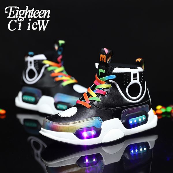 

boys glowing 2019 new kids usb charing led back light shoes girls flash luminous sneakers zapatillas nina, Black;red