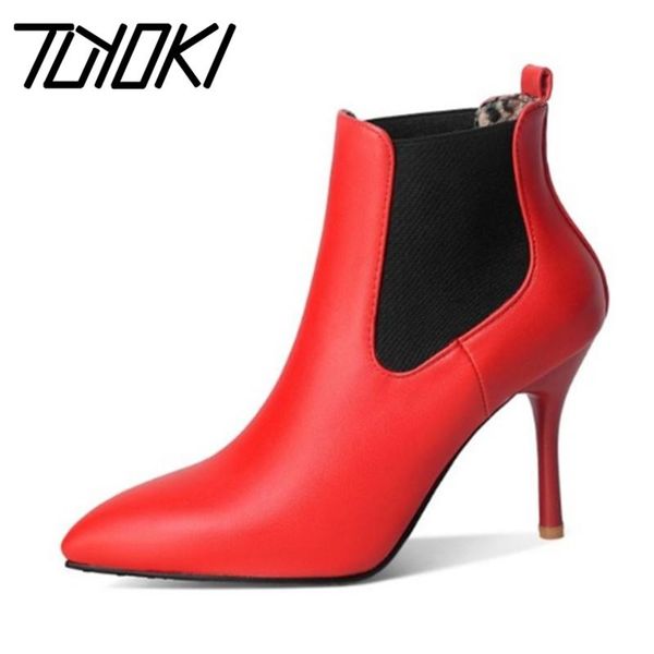 

tuyoki женщины ботильоны тонкий каблук лоферы острым носом теплые сапоги зимняя леди мода управление обувь размер 34-43, Black