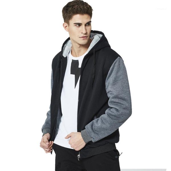 

men's velvet padded sweater jacket street hoodies hooded jacket plus size men's cotton coat1, Black