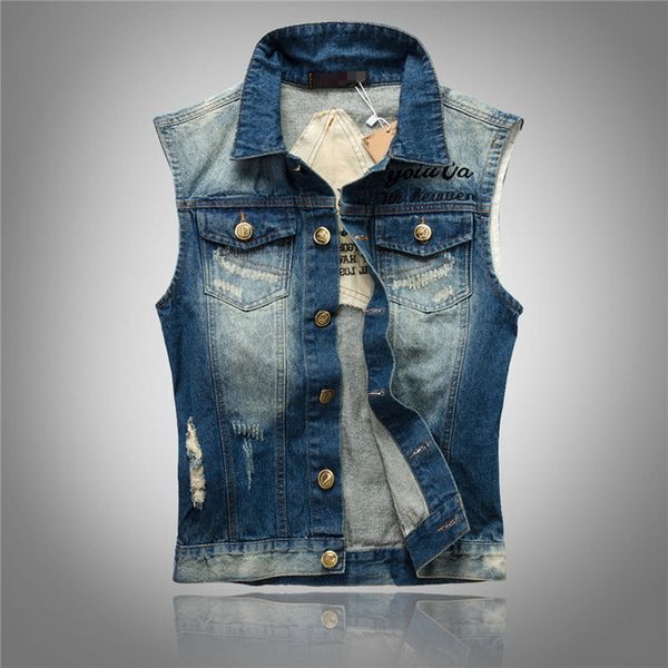 

2021 new fashion men denim vest ripped sleeveless spring man streetwear waistcoat hole jackets 5a5s, Black;white