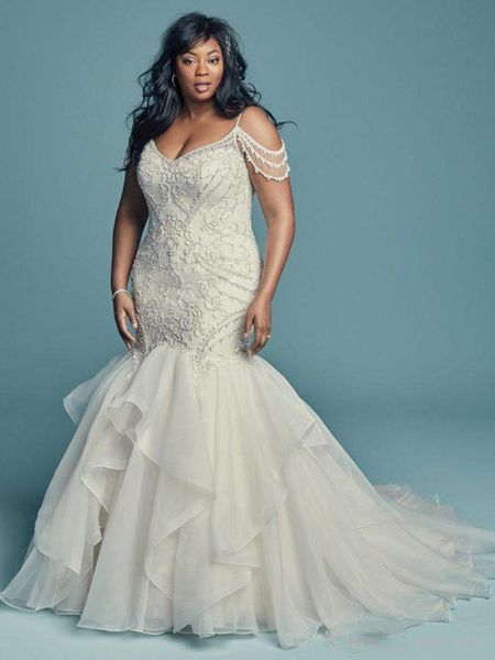 

2021 gorgeous beaded mermaid wedding dresses white appliques sheath boho bridal gown plus size beach wedding dress vestido de novia