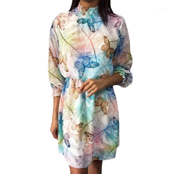 

women boho wrap summer dress holiday loose sundress floral butterfly print o-neck long sleeve elegant dresses party #zer1, Black;gray