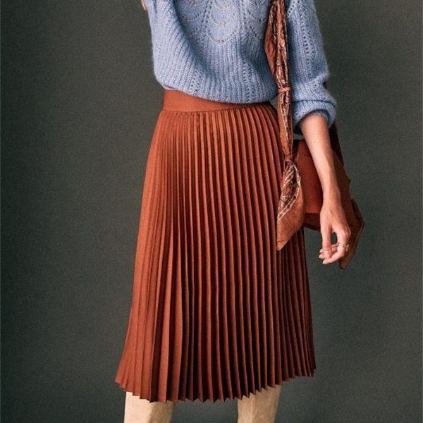 

2019 autumn solid color mid-length skirt pleated skirt y1214, Black