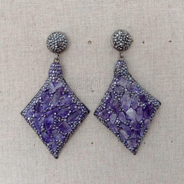 

women's purple gems stone rough black crystal pave earrings1, Golden