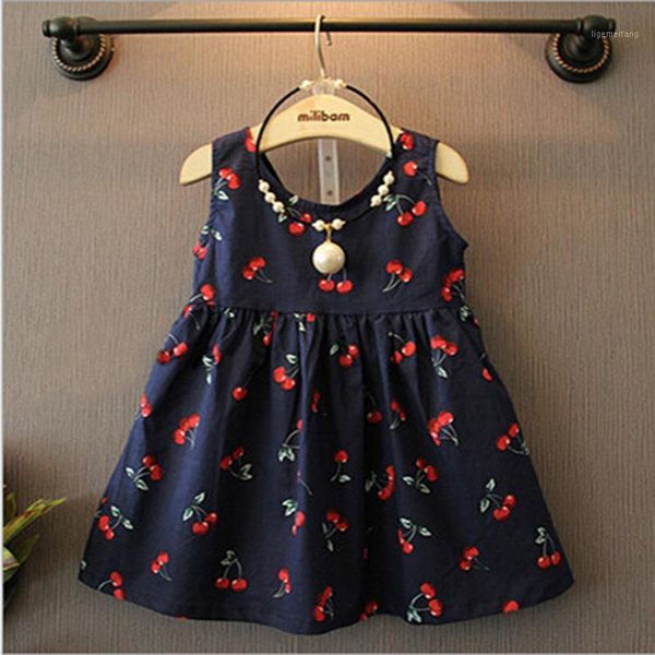 

patpat 2021 new summer baby toddler girl sweet cherry print backless sleeveless dress baby girl clothes1, Red;yellow