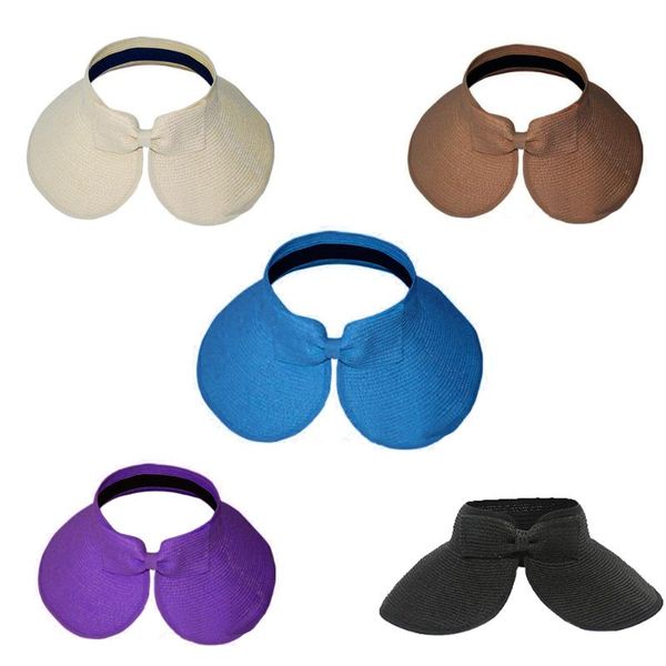 

wide brim hats summer women hat fashion girl lady beach sun visor foldable roll up straw cap, Blue;gray