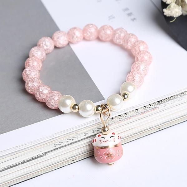 

женщины lucky cat кристалл шарм бисера ручной работы браслеты подарка ювелирных изделий, Black