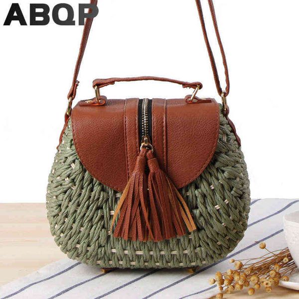 

shopping bags abqp summer beach straw for women luxury tassel female shoulder travel girl's cross body 220301