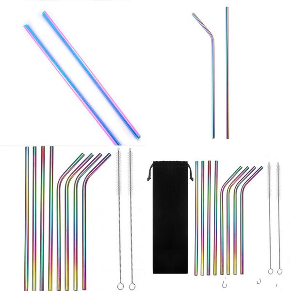 

6mm diameter drinking straw suit rainbow stainless steel tubularis set with cleaning brushes suction tubes kit accesorios de cocina 13jm b2