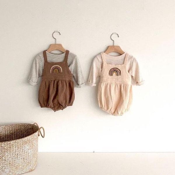 

clothing sets baby set striped long sleeve t shirt + bodysuit kids boys girls overalls born infant jumpsuit1, White