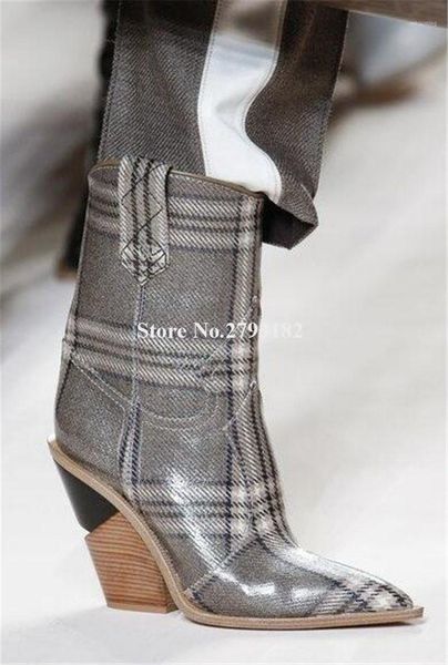 

boots est brand fashion women pointed toe leather patchwork chunky heel short slip-on pink blue ankle boots1, Black