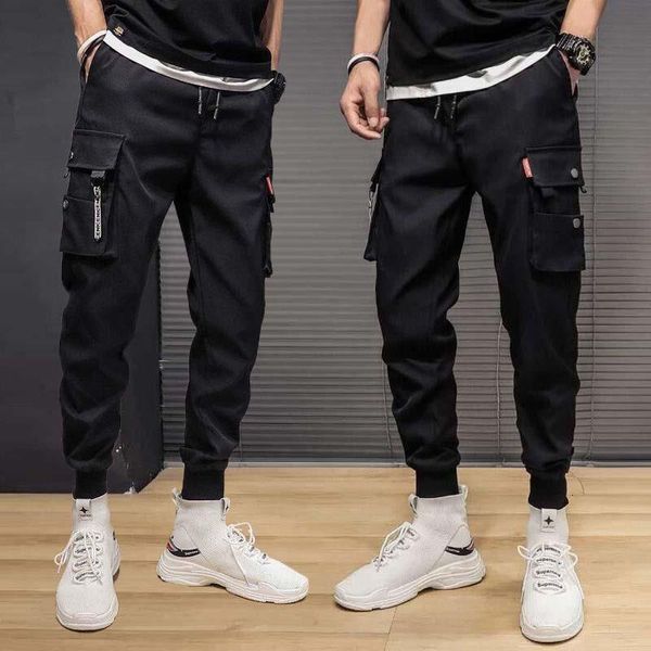 

new men cargo pants joggers multi pockets vintage fashion male hip hop streetwear trousers mens safari sweatpants overalls pa45, Black