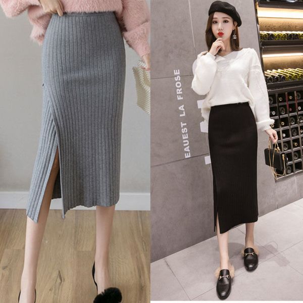 

2021 new women's knitted skirts long autumn and high-waist winter dividing maxi skirt y329 7ivw, Black