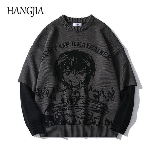

japanese anime cartoon knitted sweater men women hip hop oversized sweater harajuku handsome pullovers sweaters fake two-piece1, White;black
