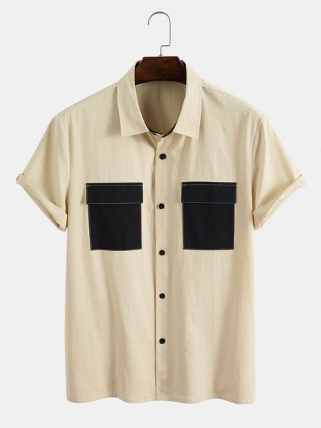 

men colorblock flap pocket shirt o1qr#, White;black