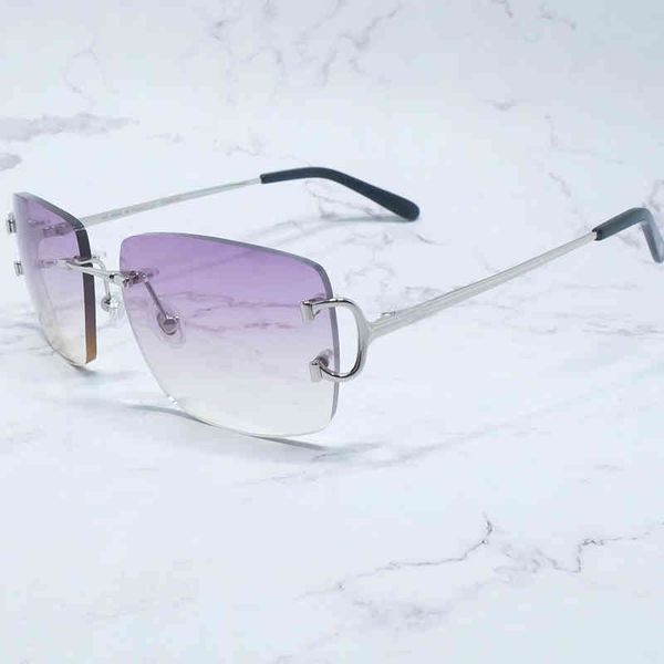 

2022 factory wholesale big square men rimless purple vintage driving shades eyewear metal sun, White;black