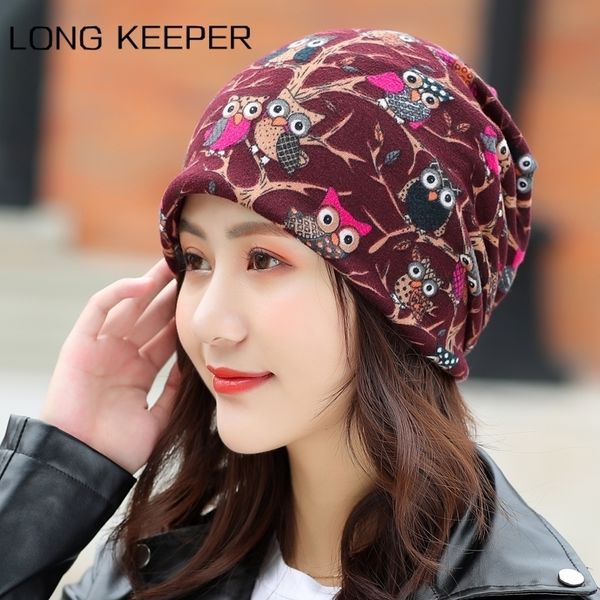 

longkeeper fashion women winter hat brand cotton caps scarf 4 use casual autumn girl's beanies skullies casual bonnet y201024, Blue;gray