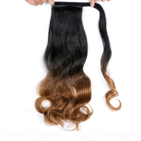 

17" long wavy wrap around clip in ponytail hair extension 110g pc heat resistant synthetic natural wave pony tail fake hair, Black