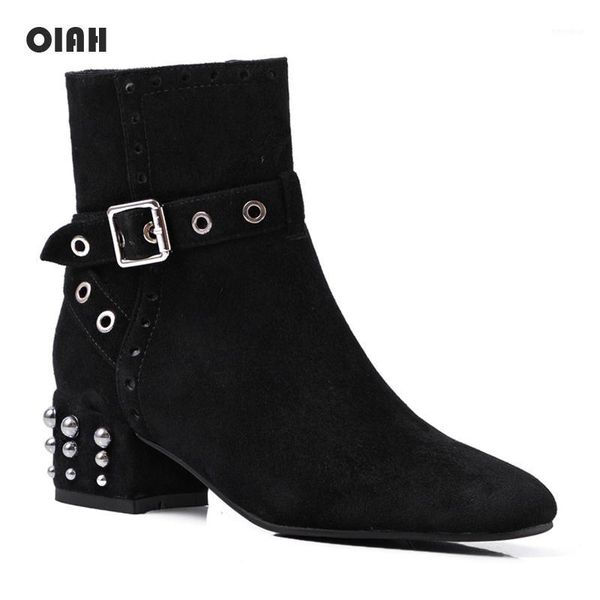 

rivet motorcycle boots women cow suede leather ankle boots 2020 spring buckle low heel side zipper short boot cowboy shoes1, Black